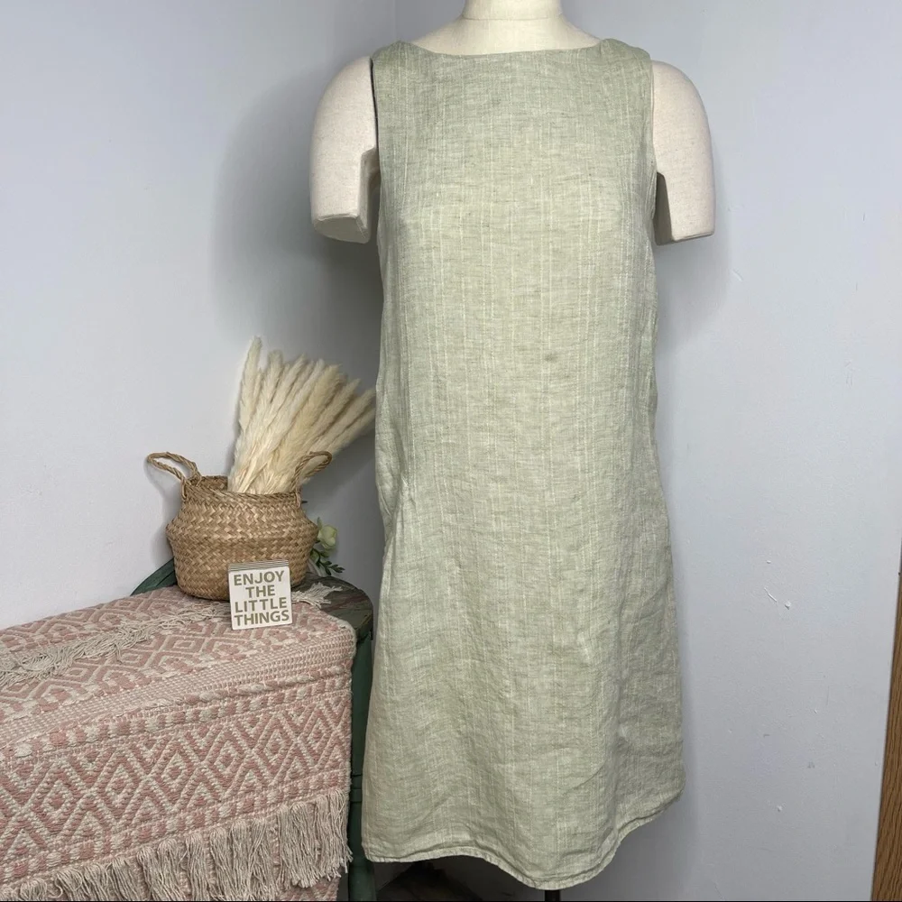 Flax Light Sage Green Linen Shift Dress